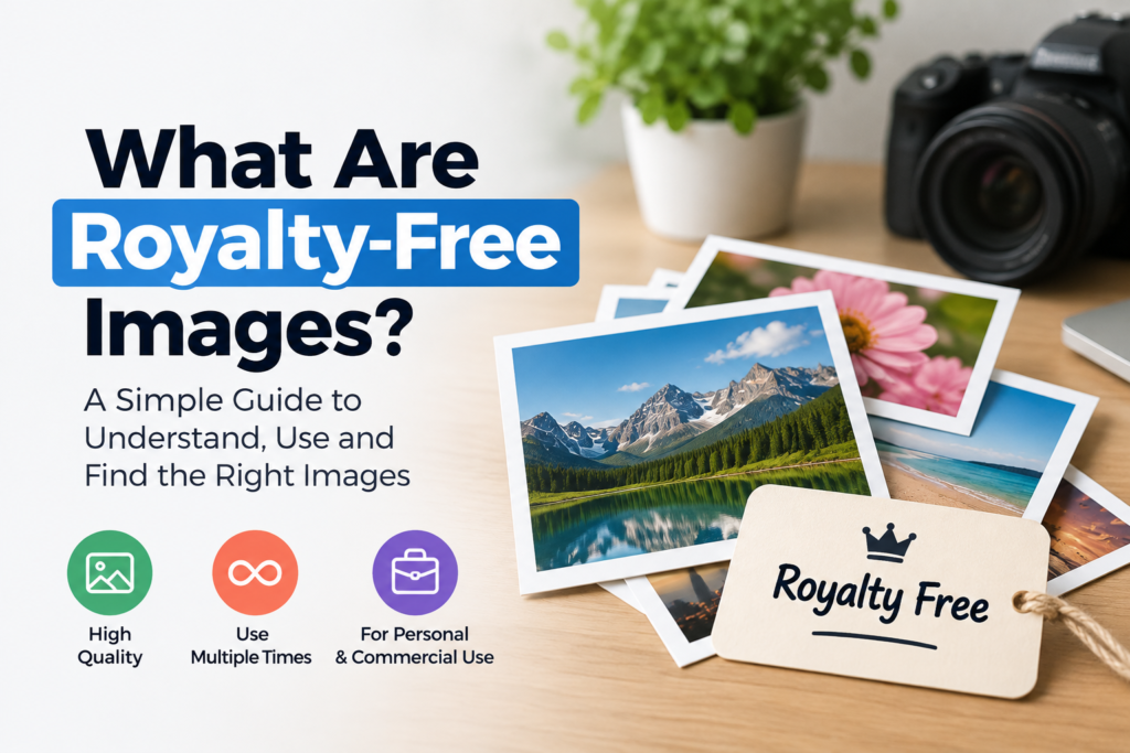 Royalty-free images explained with photos, camera, and royalty-free tag